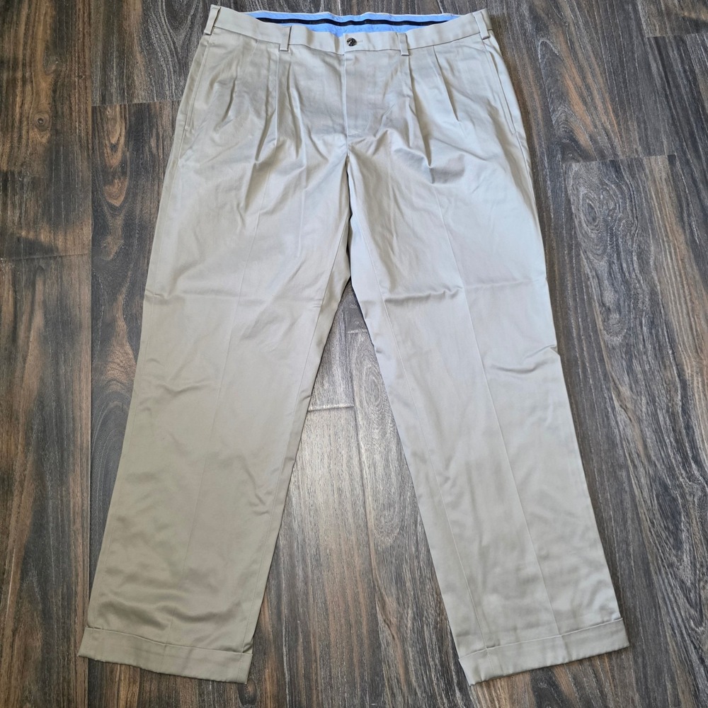 Brooks Brothers Elliot Advantage Chino Khaki Pleated Cuffed Pants Mens 40x30 Tan